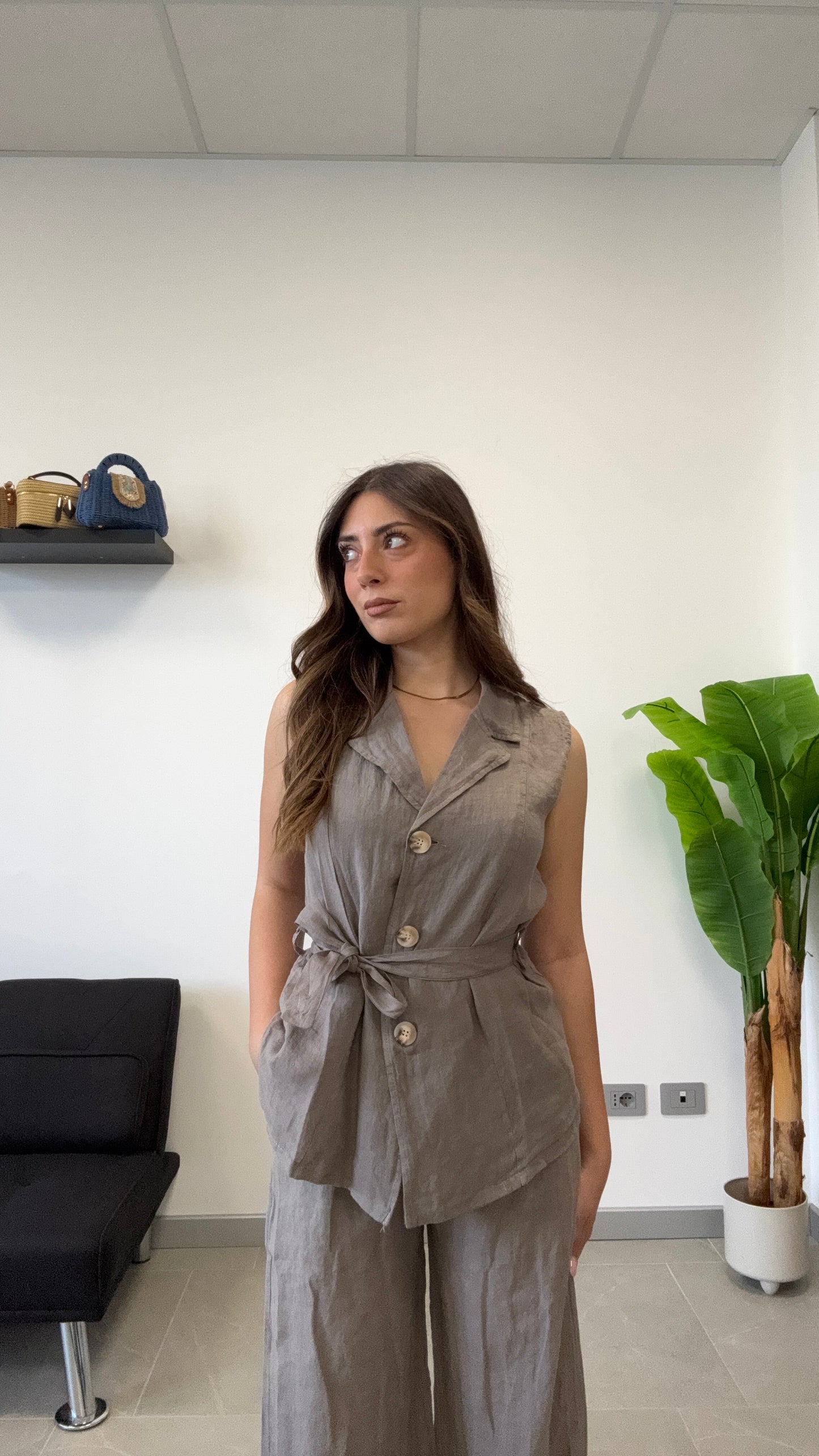 GILET IN 100% LINO