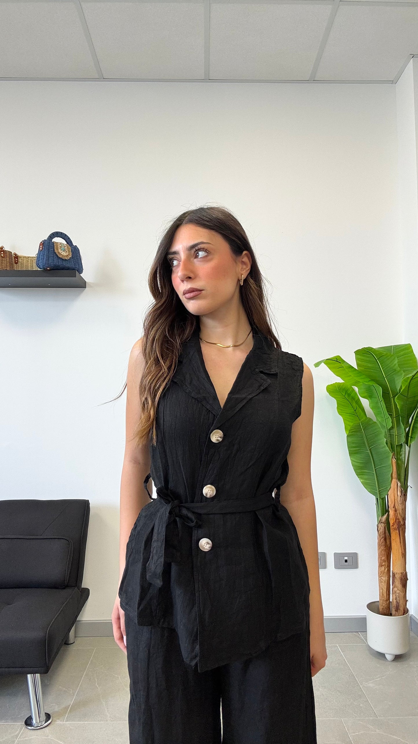 GILET IN 100% LINO