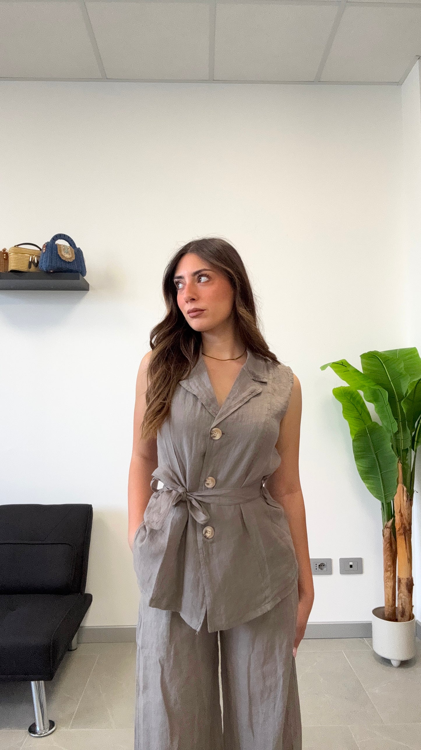 GILET IN 100% LINO